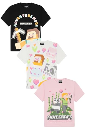 Minecraft Girls 3 Pack Kids T-Shirts Childrens Multipack Tshirt (6-7 Years) Multicoloured
