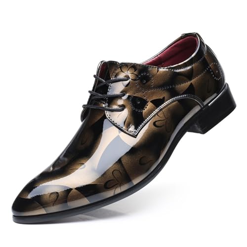 Men's Printing Pointed-Toe Patent Leather Derby Oxford Shoes Fashion Slip On Prom Business Wedding Dress Shoes