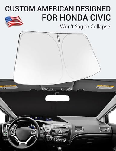 Image of Proadsy 2026 Upgrade Windshield Sun Shade Custom Fit 2012-2015 Civic Foldable Front Sunshade Protector Sun Visor Blocks UV Rays Keep Car Cooler