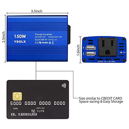image for YSOLX 150W Car Power Inverter DC 12V to 110V AC Converter with 3.1A Du