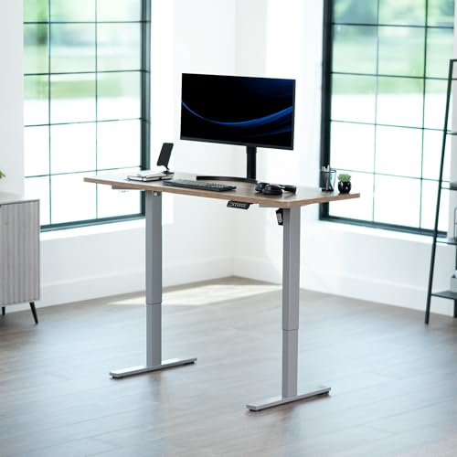 Image of VIVO Reclaimed Wood 60 x 24 in Standing Desk, DESK-KIT-1G6P | Electric, Holds 220 lbs, Sit Stand, Height Adjustable, Solid One-Piece Table Top, Memory Presets, 1B Series, Gray Frame