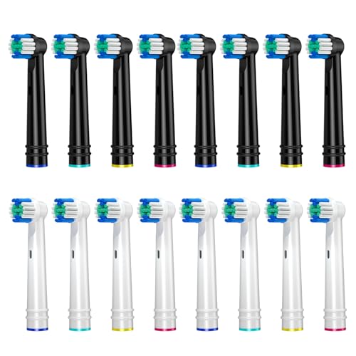 REDTRON Pack de 16 Recambios para Oral B Cepillo de Dientes Eléctrico, Precision Clean Cepillos Electricos Recambio para Oral B Cabezales Fit for Pro Vitality Smart Genius Series, Blanco y Negro