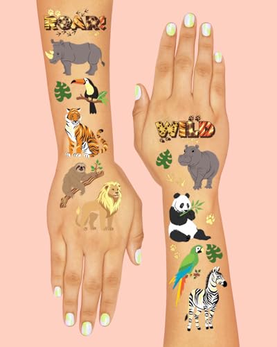xo, Fetti Tatuagens temporárias de animais da selva - 56 peças de folha dourada | Acessório de anive