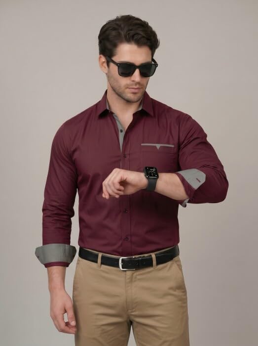 Image of Diverse Men's Cotton Blend Shirt with Pocket Design Spread Collar Full Sleeves Regular Fit and Standard Length | Comfortable Cotton Casual Shirt for Man