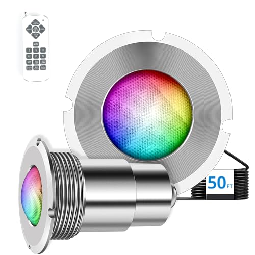 Zenhagu Pool Lights for Inground Pool, 1.5 Inch LED Color Inground Pool & Spa Light, IP68 Waterproof Nicheless Pool Lights, AC12V, 50 ft Cord, Remote Control (Controller Not Supported)