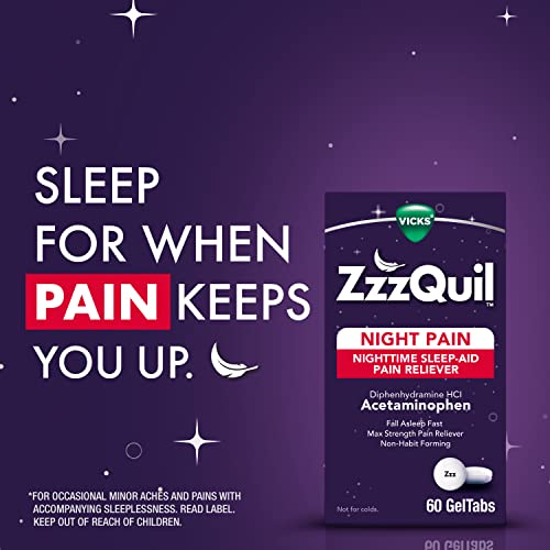 Zzzquil Night Pain Geltabs, Nighttime Pain Relief, Sleep Aid Tablets, Diphenhydramine Hcl And Acetaminophen, No.1 Sleep Aid Brand, Max Strength Pain Reliever, 60 Geltabs #TOP7
