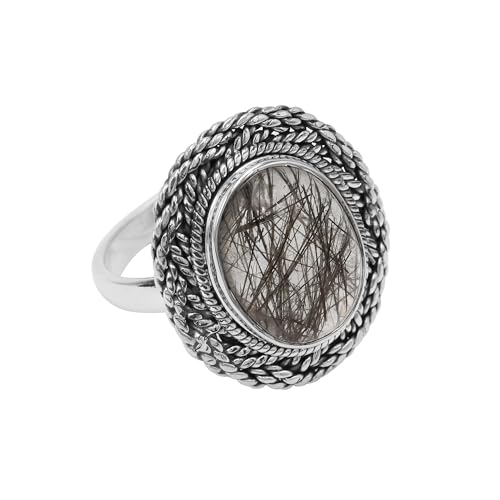 Bague en quartz tourmaline et argent 925 sterling pour femme taille 9.5