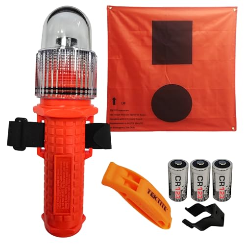 TEKTITE&reg; SOSeFLARE 5 NO MORE FLARES! Electronic Boat Distress Flare w/Flag and Audible Signal Kit- USCG & SOLAS Compliant Marine Safety Signal - Waterproof LED & Audible Locator for Boats