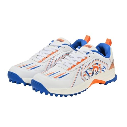Image of DNINE Champion Mens Rubber Studs Cricket Shoes Orange /Blue /White & Orange /Black /White