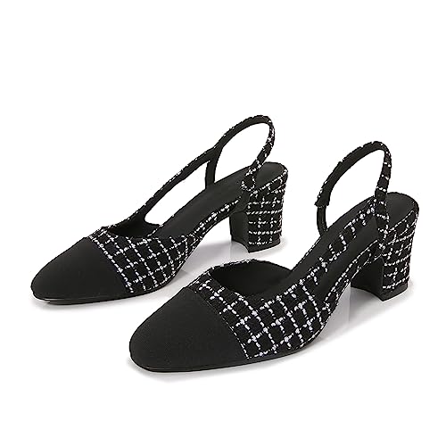 Slingback Pumps Women Chunky Heels Round Toe Two Tone Retro Splicing Office Shoes for Dress Party Wedding3
