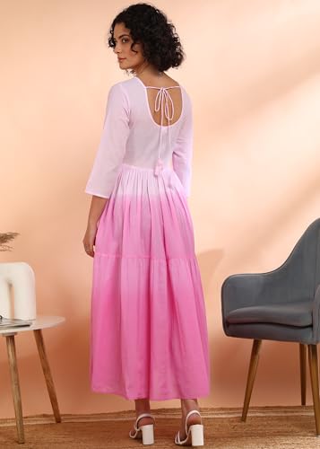Image of Maaesa Women Embroidered Cotton Flared Dress