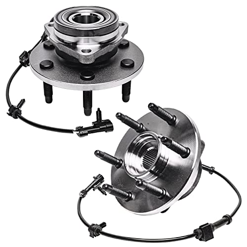 Image of Detroit Axle - 4WD Front Brake Kit for GMC Sierra Savana Chevy Express | Silverado 1500 Tahoe Escalade Drilled Brake Rotors Wheel Bearing Hubs Wheel Lug Nuts Socket Key Replacement 12 inch inch Rotor
