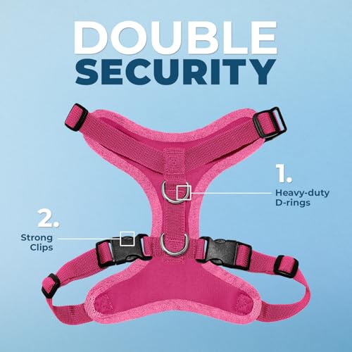 Image of Best Pet Supplies Voyager Step-in Lock Pet Harness w Reflective Pet Leash Combo Set with Neoprene Handle 5ft - Supports Small, Medium and Large Breed Puppies /Cats - Fuchsia Set, L