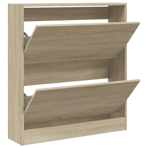 Eleganz Zapatero de roble Sonoma, 80 x 21 x 87,5 cm, de material de madera, ahorra espacio, zapatero para apartamentos pequeños, duradero y elegante