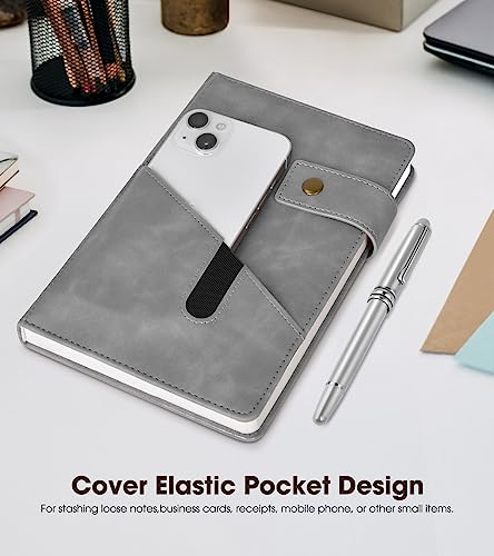 Image of Lined Journal Notebook with Pen, A5 Personalized Hardcover Leather Journal for Men Women, 200 Pages 100 GSM Thick Paper College Ruled Notebooks for Work Travel School Writing Diary 5.9 inch X 8.4 inch Grey