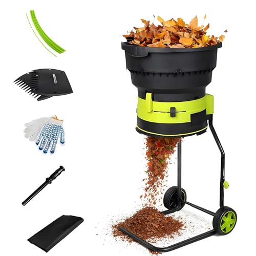 LYNNEYING Tritafoglie Elettrico 2500W,Trituratore Per Foglie Senza Lame,Biotrituratore Riduzione 17:1 con Protezione Surriscaldamento,8000RPM,Tramoggia 54cm,per Pulizia Rapida,Compost(Powercord*60m)