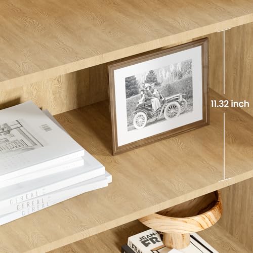 GarveeHome 5 Tier Bookshelf, Boho Bookcase with Rattan Doors, Wooden Bookcase and Bookshelf with Storage, Tall Book Stand, Large Bookshelf for Living Room, Bedroom, Home Office, Kitchen