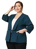 Agnes Orinda Blazer Informal con Cuello Chal y Manga 3/4 para Mujer, Talla Grande Azul eléctrico 3X