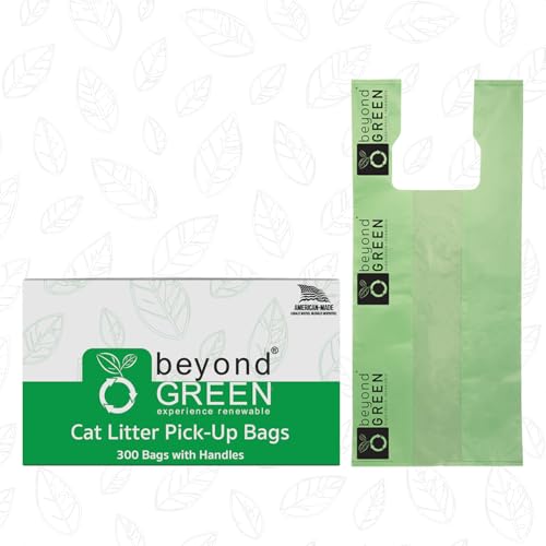beyondGREEN Plant-Based Cat Litter Poop Waste Pick-Up Bags with Handles - 300 Bags - 8 in x 16 in
