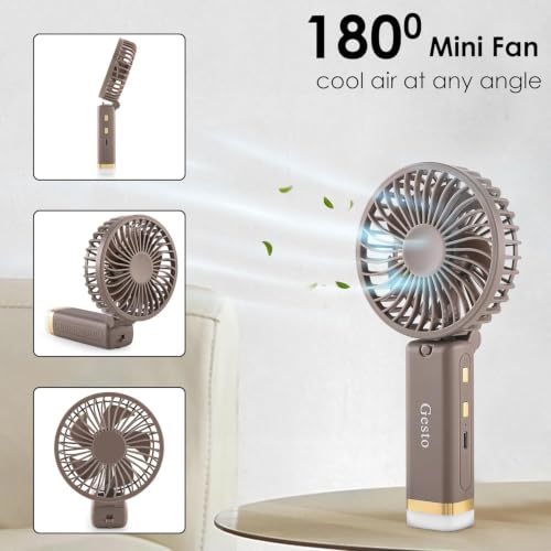 Image of Atevon Portable Fan Rechargeable with LED Light - Foldable Mini Fan