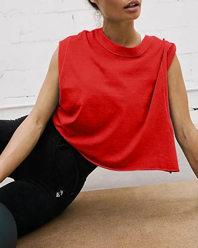 Image of HUGOOME Women Workout Tank Tops Oversized Crop Sleeveless Tee Loose Fit Boxy Basic Yoga Active Summer T Shirts Gym 2026