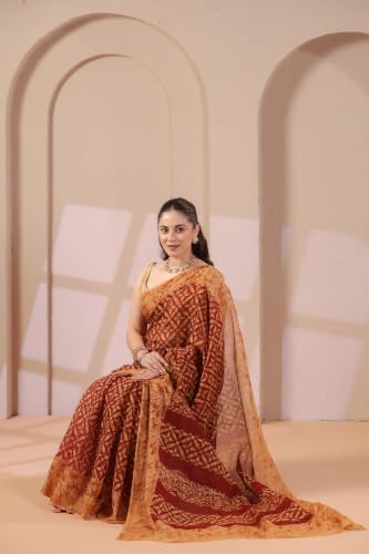 Image of TAMAIRA FASHION Mulmul Pure Cotton Saree For Woman Batik Printed |Office Wear Daily Wear Sarees For Women Without Blouse Piece(Available in 10 Colours)
