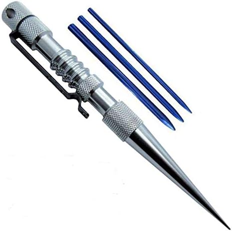 Knotters Tool II (Silver) w/ 3 Different Size Blue Aluminum Lacing Needles by Jig Pro Shop ~ Marlin Spike for Paracord, Leather, & Other Cords