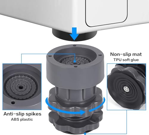Image of Tiyafuro 4Pcs Anti Vibration Pads for Washing Machine Support, Height Adjustable Dryer Shock and Noise Cancelling Pads, Anti-Walk Vibration Absorber Washer Foot Pad Leveling Feet Stabilizer