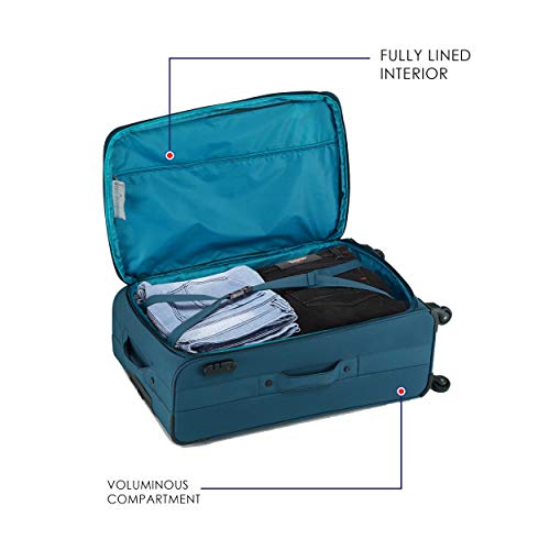 Image of Verage Oslo 69 Cms Teal Medium Check-in Trolley 4 Wheels Soft Suitcase Spinner Luggage