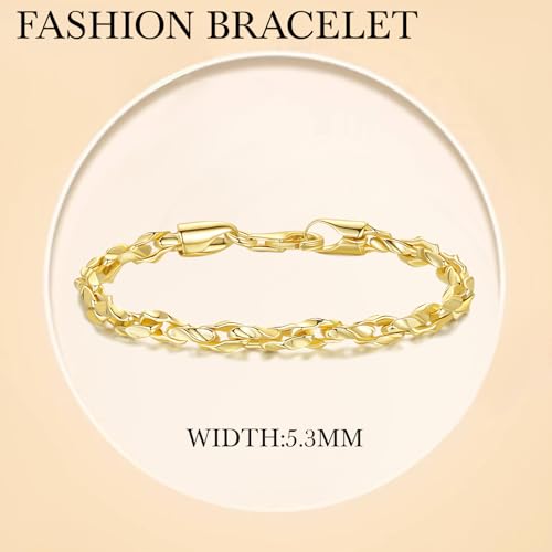 Gold Bracelets for Women 14K Gold Bracelet Dainty Bracelets for Womens Braided Chain Bracelet for Women Men 6.5/7/7.5/8/9in3