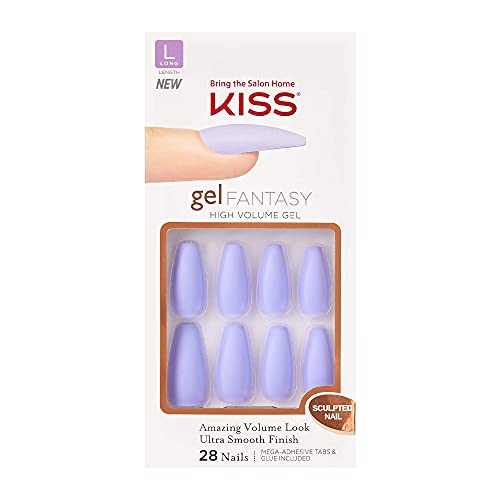 KISS Gel Fantasy Ready-to-Wear Press-On Sculpted Gel Nails, “Night After”, Long, Purple, High Arch Nail Kit with Pink Gel Nail Glue, Manicure Stick, Mini Nail File, and 28 Fake Nails
