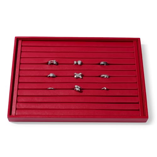 Red Leather Jewelry Tray Ring Earrings Trays Ring Holder Organizer Tray Jewelry Display Trays For Rings, Earrings, Coins, Brooches Storage Display