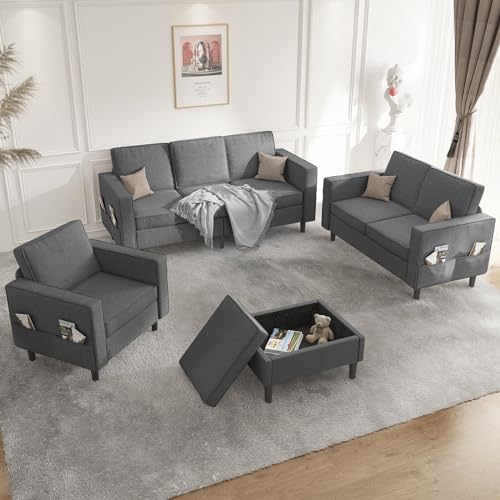 BALUS 4 Piece Sofa Set for Living Room, 3-Seater Sectional