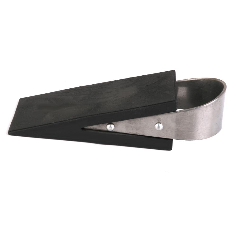 Rubber Stainless Steel Door Stopper Stop Door Block Wedge Black 12.8x5x4cm-image-41