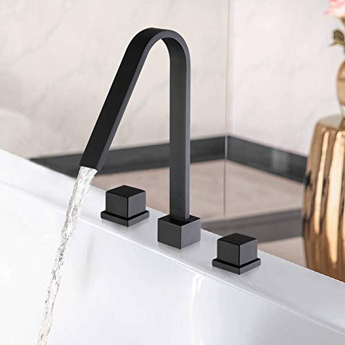 POP Matte Black Roman Tub Faucet Trim Kit 2-Handle Deck Mount Bathtub Waterfall Faucet Solid Brass Waterfall Spout for High Flow Rate, Include Valve and Trim Set