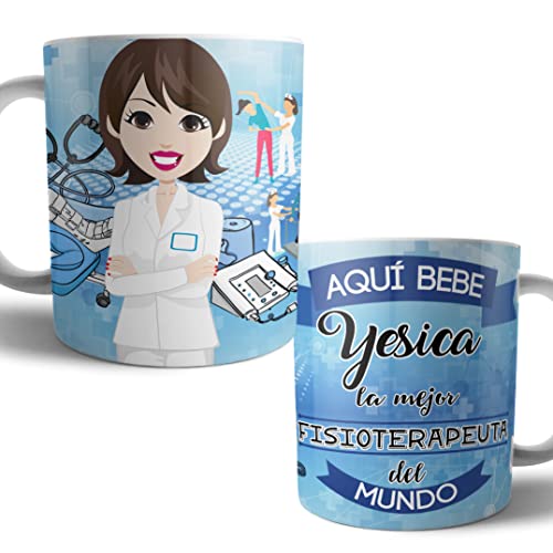 Imagen de Kartoon Kase Taza Fisioterapeuta Original Personalizada con Nombre Mejor del Mundo Taza Fisioterapeuta Profesiones de Cafe Desayuno para Regalar