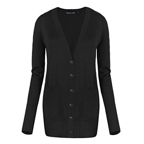 Urban CoCo Women's Long Sleeve Button Down Basic Cardigan Sweater (L, Black)