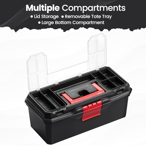 Hardys Heavy Duty Small Plastic Tool Box - Multiple Compartment Toolbox Organiser with Removable Tote Tray - Tool Chest Storage Box, 7 Compartment Box for Fixings, Hand Tools (13") 6 Hardys Heavy Duty Small Plastic Tool Box - Multiple Compartment Toolbox Organiser with Removable Tote Tray - Tool Chest Storage Box, 7 Compartment Box for Fixings, Hand Tools (13") - Image 6