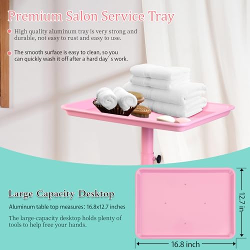 Image of Salon Senor Pink Salon Tray with Wheels, Height Adjustable Hair Color Service Tray for Spa, Tattoo, or Home Use