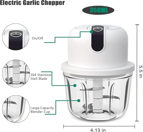 Image of Nik Case 1Y Warranty Electric Chopper, 350ML Rechargeable Chopper for Kitchen Use with Stainless Steel Blades, One-Touch Operation, Portable Cutter for Garlic, Onion, Meat, Vegetables & Nuts.