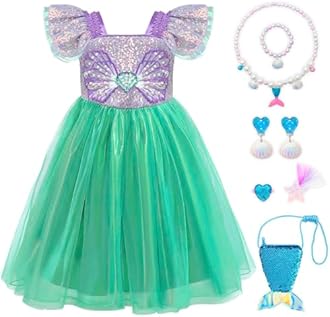 VORLITS Little Girls Mermaid Costume Dress for Girls Princess Costume Dressed Up Party with Accessories