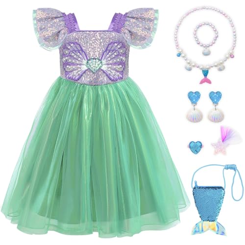 VORLITS Little Girls Mermaid Costume Dress for Girls Princess Costume Dressed Up Party with Accessories
