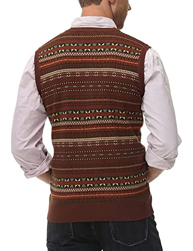 PJ Paul Jones Men's V-Neck Fair Isle Sweater Vest Vintage Contrast Sweater Vest