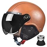 Vintage-Motorrad-Halbhelm, Jethelm Mit Visier, Retro-Motorradhelm Aus Leder Für Damen Und Herren,...