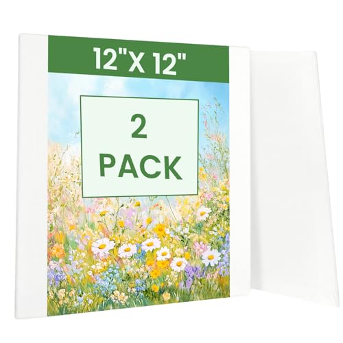 FMLIUY 2 Pack Canvases for Painting Cotton Blank Canvas Boards 12x12 inch White Canvas for Acrylic Oil Watercolor Paint Canvases for Kids Students Beginners