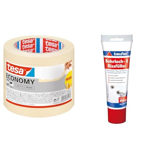 tesa Malerband ECONOMY - Vielseitiges Klebeband für Malerarbeiten ohne Lösungsmittel & Baufan 4016215101421 Bohrloch- und Rissfüller Spachtelmasse