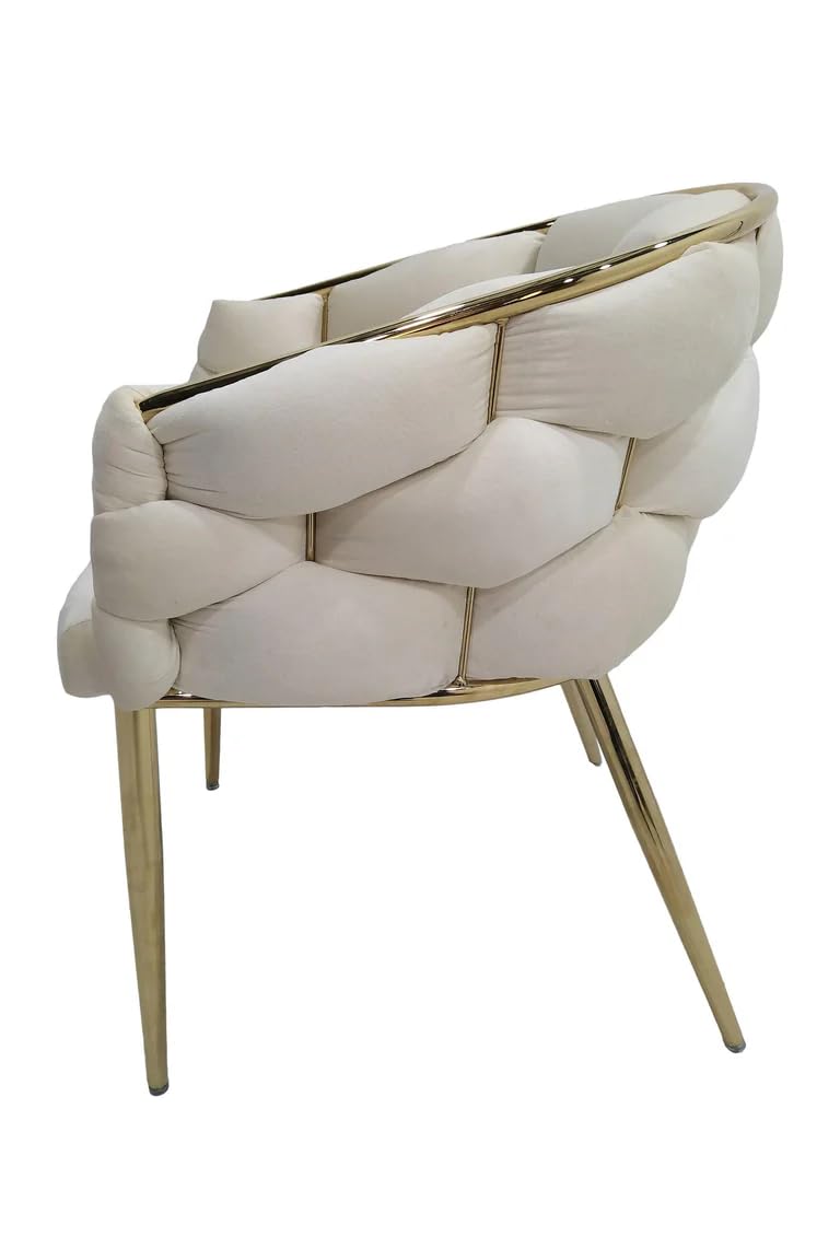 POLTRONA IN VELLUTO PER SOGGIORNO O SALA DA PRANZO, SEDIA IN VELLUTO LUSSUOSA GAMBE IN ORO (Bianco puro)