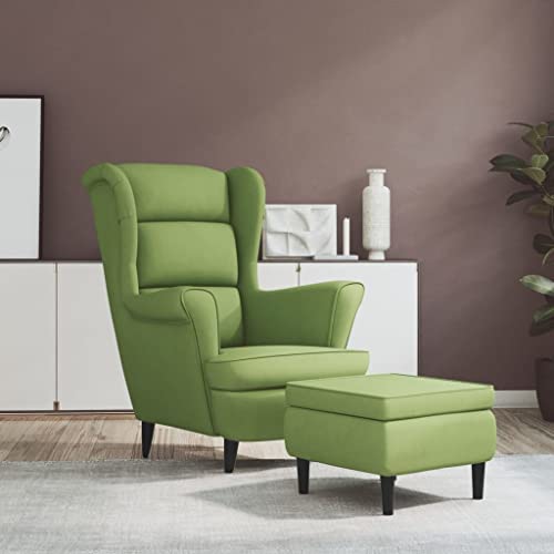 Tonture Orejeras con taburete de terciopelo verde claro, cómodo sillón relax, tela de terciopelo, patas de madera, para salón, dormitorio, rincón de lectura, capacidad de carga de 110 kg, 78 x 90 x
