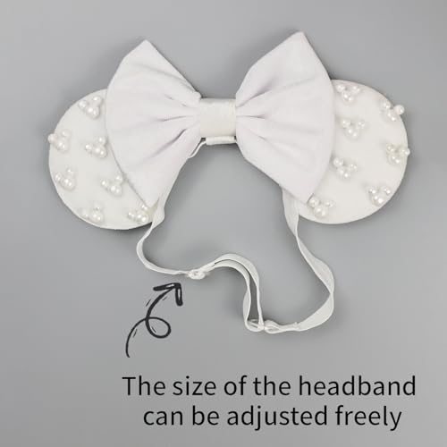 JIAHANG White Velvet Adjustable Mouse Ear Hair Bow Headband with Beadings, Fashion Bow Hairband Stand for Baby Girls Infant Toddlers3