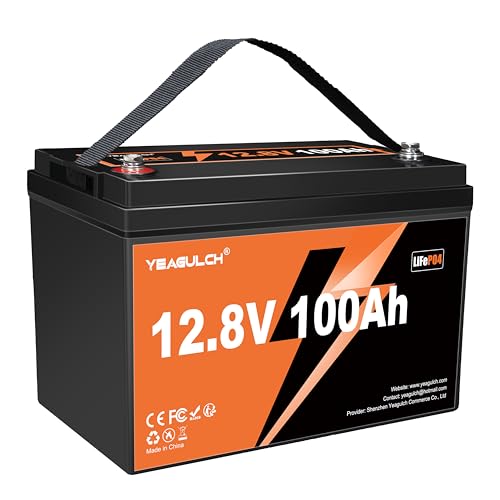 Yeagulch 12V 100Ah LiFePO4 Lithium Batterie mit 100A BMS Low Temperature, 1280Wh, 4000 Zyklen, wartungsfrei LiFePO4 Akku für Photovoltaik Speicher, Inselanlage, Camping Batterie, Wohnwagen, Off-Grid